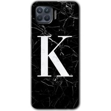 Gramaphone Oppo Reno 4 Lite Kılıf Hd Desen Baskılı Arka Kapak - Siyah Mermer Desenli K Harfi