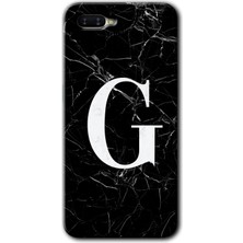 Gramaphone Oppo Rx 17 Neo Kılıf Hd Desen Baskılı Arka Kapak + Kırılmaz Cam - Siyah Mermer Desenli G Harfi
