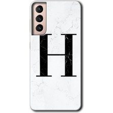Gramaphone Galaxy S21 Kılıf Hd Desen Baskılı Arka Kapak - Beyaz Mermer Desenli H Harfi