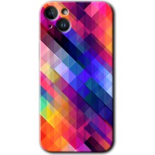 Gramaphone Apple iPhone 14 Plus Kılıf Hd Desen Baskılı Arka Kapak + Kırılmaz Cam - Multi Oblique
