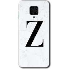 Gramaphone Redmi Note 9 Pro Kılıf Hd Desen Baskılı Arka Kapak + Kırılmaz Cam - Beyaz Mermer Desenli Z Harfi