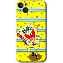 Gramaphone Apple iPhone 14 Kılıf Hd Desen Baskılı Arka Kapak + Kırılmaz Cam - Aşık Sünger Bob