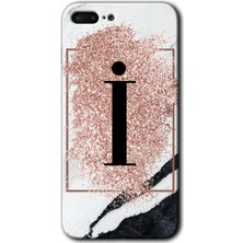Gramaphone Apple iPhone 7 Plus Kılıf Hd Desen Baskılı Arka Kapak + Kırılmaz Cam - Pembe Mermer Desenli I Harfi