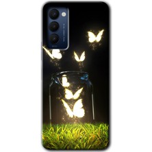 Gramaphone Tecno Camon 18P Kılıf Hd Desen Baskılı Arka Kapak + Kırılmaz Cam - Işıklı Kelebekler