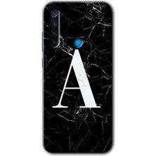 Gramaphone Redmi Note 8 Kılıf Hd Desen Baskılı Arka Kapak + Kırılmaz Cam - Siyah Mermer Desenli C Harfi