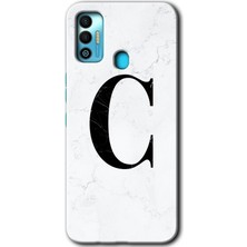 Gramaphone Tecno Spark 7t Kılıf Hd Desen Baskılı Arka Kapak - Beyaz Mermer Desenli C Harfi