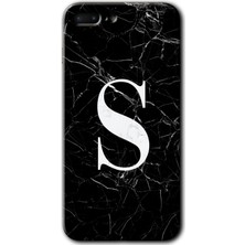 Gramaphone Apple iPhone 7 Plus Kılıf Hd Desen Baskılı Arka Kapak + Kırılmaz Cam - Siyah Mermer Desenli S Harfi