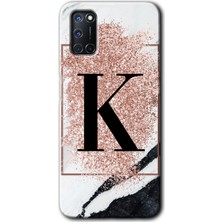 Gramaphone Oppo A72 Kılıf Hd Desen Baskılı Arka Kapak + Kırılmaz Cam - Pembe Mermer Desenli K Harfi