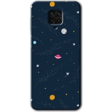 Gramaphone Redmi Note 9s Kılıf Hd Desen Baskılı Arka Kapak + Kırılmaz Cam - Çizim Gezegen
