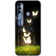 Gramaphone Tecno Spark 7 Pro Kılıf Hd Desen Baskılı Arka Kapak - Işıklı Kelebekler