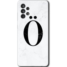 Gramaphone Galaxy A72 Kılıf Hd Desen Baskılı Arka Kapak + Kırılmaz Cam - Beyaz Mermer Desenli Ö Harfi