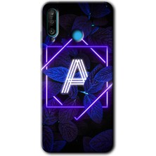 Gramaphone Huawei P30 Lite Kılıf Hd Desen Baskılı Arka Kapak - Dark Neon Yaprak A Harfi