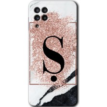 Gramaphone Galaxy A22 Kılıf Hd Desen Baskılı Arka Kapak - Pembe Mermer Desenli Ş Harfi