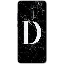 Gramaphone Xiaomi Mi 9t Kılıf Hd Desen Baskılı Arka Kapak + Kırılmaz Cam - Siyah Mermer Desenli D Harfi