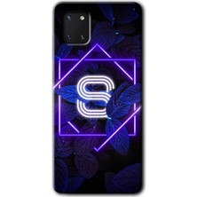 Gramaphone Galaxy A81 Kılıf Hd Desen Baskılı Arka Kapak + Kırılmaz Cam - Dark Neon Yaprak S Harfi