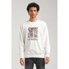 New World Polo Bisiklet Yaka Ekru Slim Fit Sweatshirt 23FWM60153