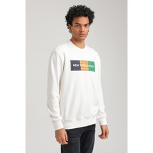 New World Polo Bisiklet Yaka Ekru Slim Fit Sweatshirt 23FWM60155