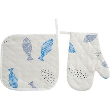 Menderes Home Cotton Collection Döşemelik Tutacak+Eldiven Azure