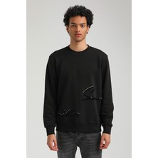 New World Polo Bisiklet Yaka Siyah Slim Fit Sweatshirt 23FWM60150