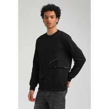 New World Polo Bisiklet Yaka Siyah Slim Fit Sweatshirt 23FWM60150