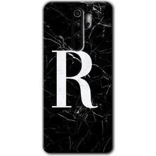 Gramaphone Redmi Note 8 Pro Kılıf Hd Desen Baskılı Arka Kapak + Kırılmaz Cam - Siyah Mermer Desenli R Harfi
