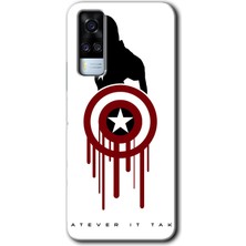 Gramaphone Vivo Y53S Kılıf Hd Desen Baskılı Arka Kapak + Kırılmaz Cam - Captain Amerika