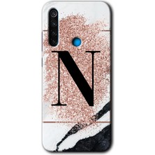 Gramaphone Redmi Note 8 Kılıf Hd Desen Baskılı Arka Kapak + Kırılmaz Cam - Pembe Mermer Desenli O Harfi