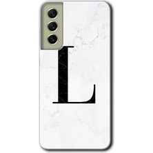 Gramaphone Galaxy S21 Fe Kılıf Hd Desen Baskılı Arka Kapak - Beyaz Mermer Desenli L Harfi