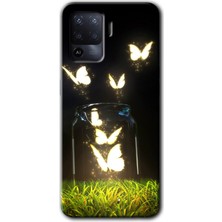 Gramaphone Oppo Reno 5 Lite Kılıf Hd Desen Baskılı Arka Kapak + Kırılmaz Cam - Işıklı Kelebekler