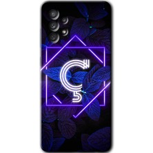Gramaphone Galaxy A52 Kılıf Hd Desen Baskılı Arka Kapak + Kırılmaz Cam - Dark Neon Yaprak Ç Harfi