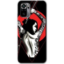 Gramaphone Redmi Note 10 Kılıf Hd Desen Baskılı Arka Kapak + Kırılmaz Cam - Samurai Girl