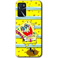 Gramaphone Oppo A16 Kılıf Hd Desen Baskılı Arka Kapak + Kırılmaz Cam - Aşık Sünger Bob