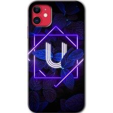 Gramaphone Apple iPhone 11 Kılıf Hd Desen Baskılı Arka Kapak - Dark Neon Yaprak U Harfi