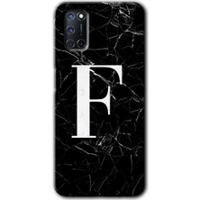 Gramaphone Oppo A52 Kılıf Hd Desen Baskılı Arka Kapak - Siyah Mermer Desenli F Harfi