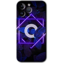 Gramaphone Apple iPhone 14 Pro Kılıf Hd Desen Baskılı Arka Kapak + Kırılmaz Cam - Dark Neon Yaprak O Harfi