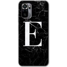 Gramaphone Redmi Note 10S Kılıf Hd Desen Baskılı Arka Kapak - Siyah Mermer Desenli E Harfi