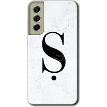 Gramaphone Galaxy S21 Fe Kılıf Hd Desen Baskılı Arka Kapak + Kırılmaz Cam - Beyaz Mermer Desenli Ş Harfi