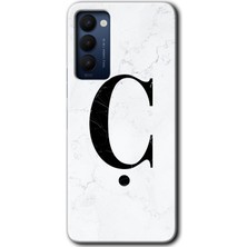 Gramaphone Tecno Camon 18 Kılıf Hd Desen Baskılı Arka Kapak - Beyaz Mermer Desenli Ç Harfi