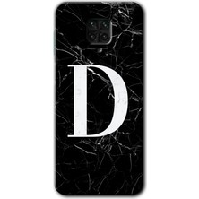 Gramaphone Redmi Note 9 Pro Kılıf Hd Desen Baskılı Arka Kapak + Kırılmaz Cam - Siyah Mermer Desenli D Harfi