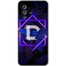 Gramaphone Vivo V23 5g Kılıf Hd Desen Baskılı Arka Kapak + Kırılmaz Cam - Dark Neon Yaprak D Harfi