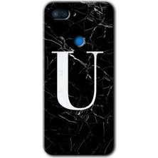 Gramaphone Xiaomi Mi 8 Lite Kılıf Hd Desen Baskılı Arka Kapak + Kırılmaz Cam - Siyah Mermer Desenli U Harfi