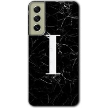 Gramaphone Galaxy S21 Fe Kılıf Hd Desen Baskılı Arka Kapak + Kırılmaz Cam - Siyah Mermer Desenli I Harfi