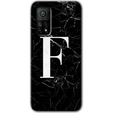 Gramaphone Xiaomi Mi 10T Kılıf Hd Desen Baskılı Arka Kapak - Siyah Mermer Desenli F Harfi