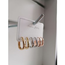 Pink Bijuteri Kadın Ithal Pirinç Kaplama 3 Renk 3 Çift Dikdörtgen Klipsli Küpe