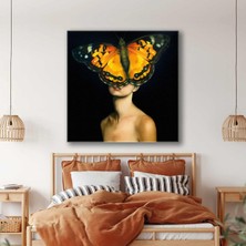 Sarı Simli Makyajlı Kadın Çiçek Detaylı Make Up Kare Kanvas Tablo