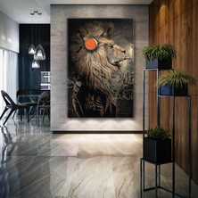 SML Tablo Müzik Dinleyen Ceketli Cool Aslan Dikey Kanvas Tablo