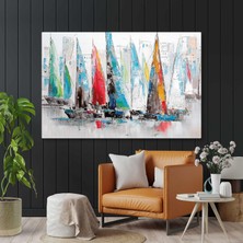 SML Tablo Fırça Izleri Denizdeki Yelkenliler Dekoratif Yatay Kanvas Tablo