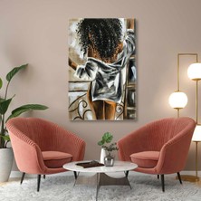 Başında Ayçiçeği ve Gül Olan Kadın Modern Dikey Kanvas Tablo