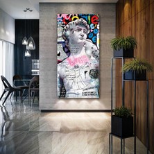 SML Tablo Davud Heykeli Grafitti Sokak Sanatı Michelangelo Boyuna Dikey Kanvas Tablo