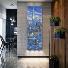 SML Tablo New York Şehir Işıkları Yelkenliler Panoramik Dikey Kanvas Tablo